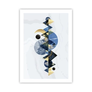 Affiche - Poster - Abstraction géométrique avec des éléments dorés et bleu marine - 50x70cm - Paysage géométrique - Décoration murale moderne pour le salon et la chambre ARTTOR