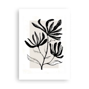 Affiche - Poster - Illustration en noir et blanc de fleurs sur fond beige - 50x70cm - Esquisse pour l'herbier - Décoration murale moderne pour le salon et la chambre ARTTOR