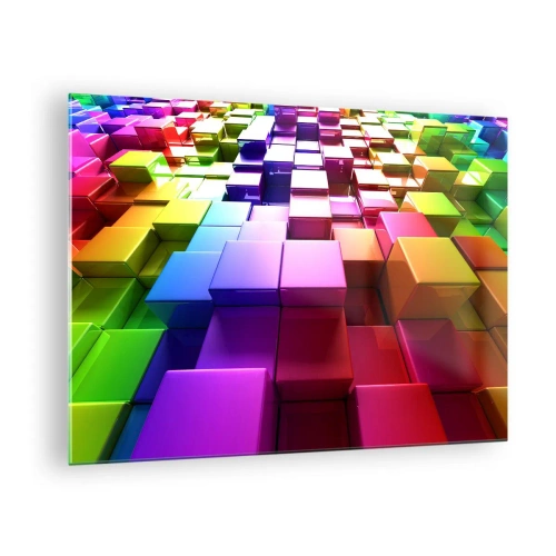 Impression sur verre - Image sur verre - Cubes colorés formant un motif abstrait en trois dimensions - 70x50cm - Collaboration Op art dans une équipe - Décoration murale moderne pour le salon et la chambre ARTTOR