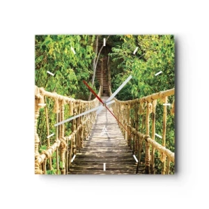 Horloge murale - Pendule murale - Un pont suspendu dans une forêt tropicale pleine de verdure - 30x30cm - Suspendu dans la nature - Décoration murale moderne pour le salon et la chambre ARTTOR