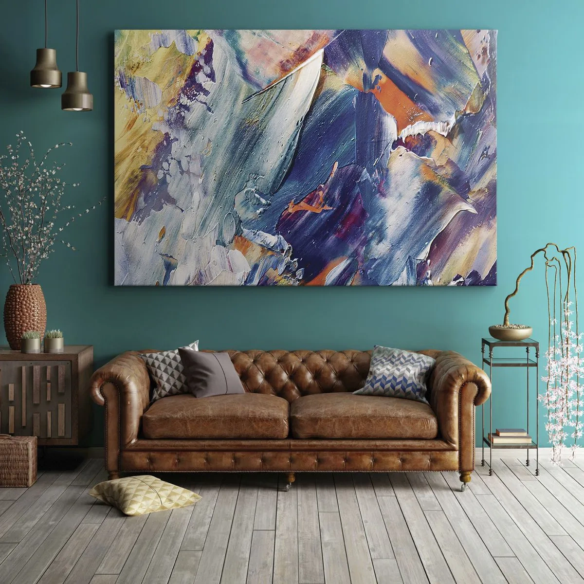 Impression sur toile - Image sur toile - Abstraction colorée avec texture de peinture acrylique - 70x50cm - Confusion des couleurs - Décoration murale moderne pour le salon et la chambre ARTTOR