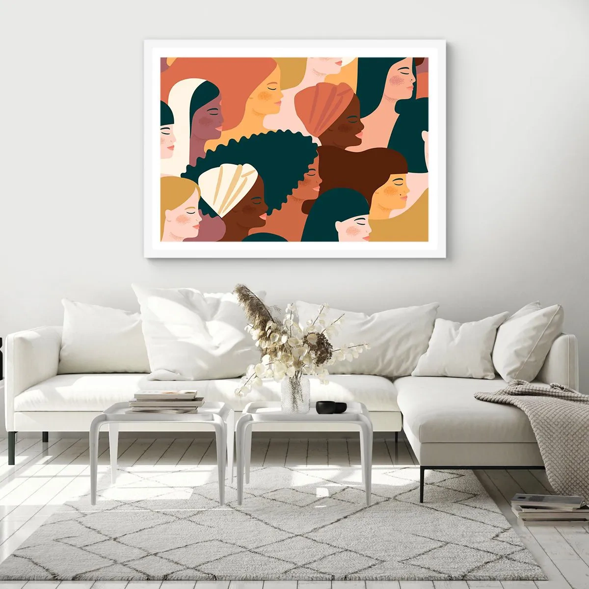 Affiche dans un cadre blanc - Poster - Uniquement la féminité - 100x70 cm