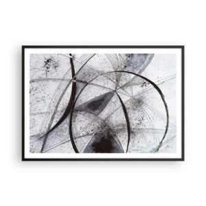 Affiche dans un cadre noir - Poster - Lignes et formes abstraites dans des tons de gris et de noir - 100x70cm - Fantaisie futuriste - Décoration murale moderne pour le salon et la chambre ARTTOR