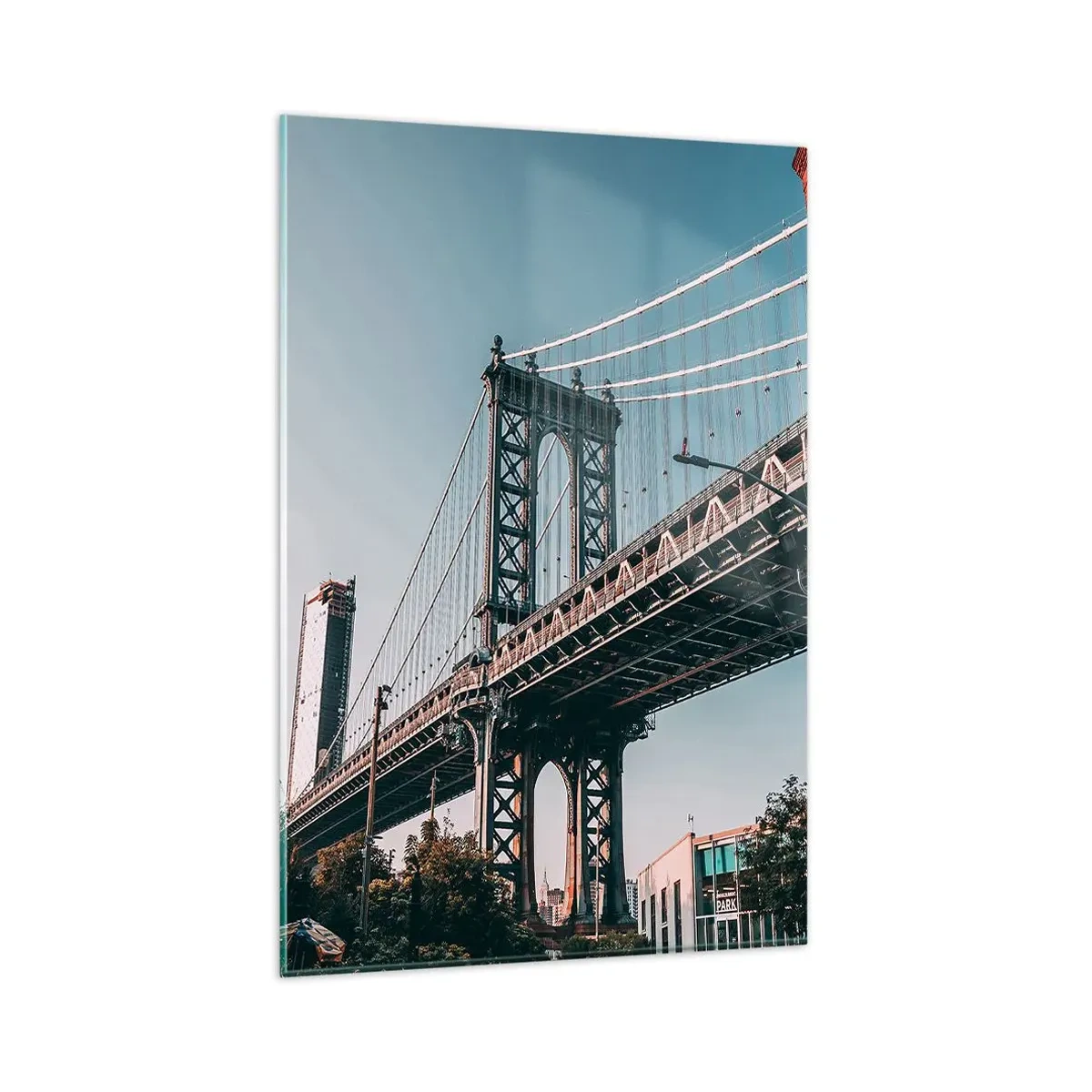 Impression sur verre - Image sur verre - Un pont entre les bâtiments dans un paysage urbain - 80x120cm - Sur les vagues de la ville - Décoration murale moderne pour le salon et la chambre ARTTOR