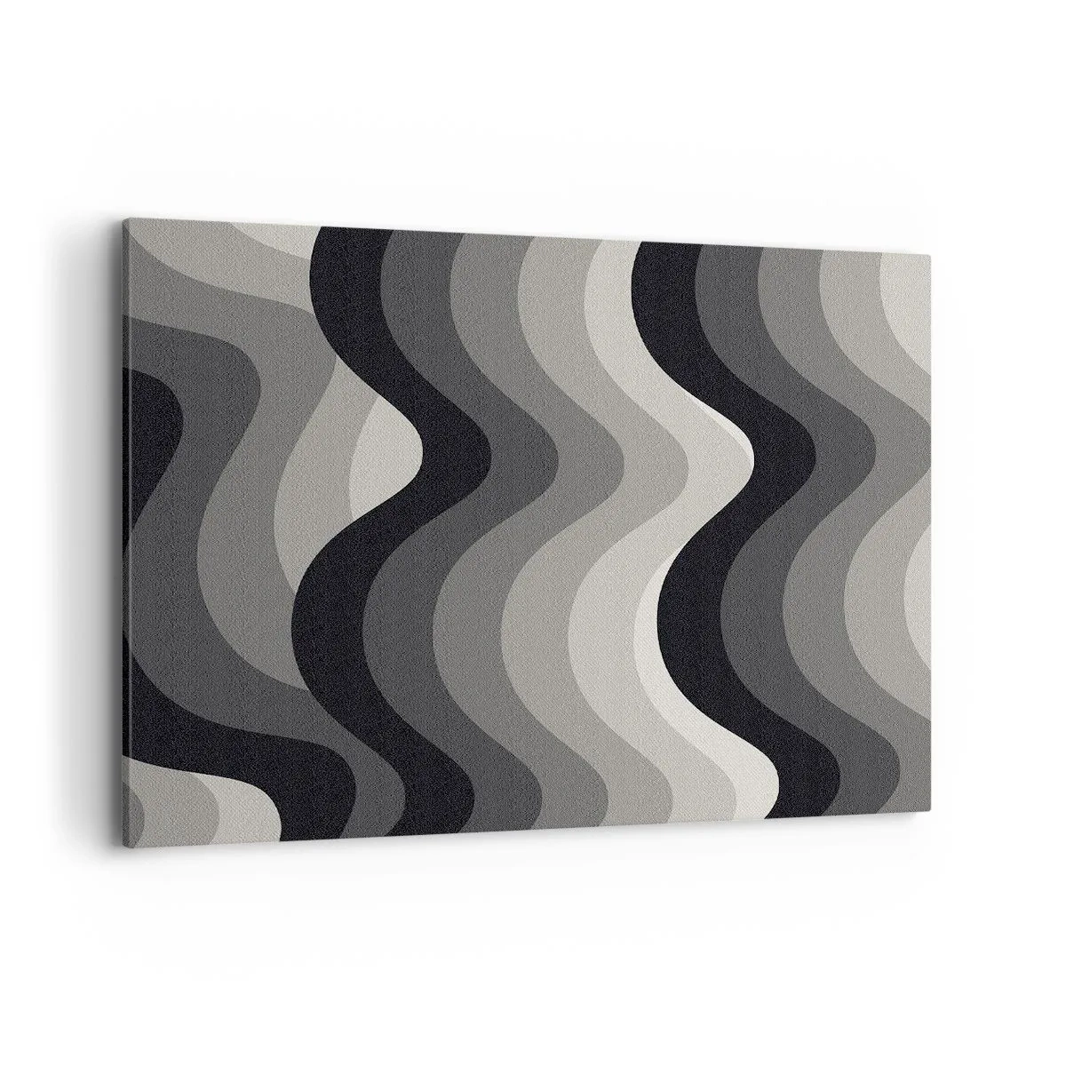 Impression sur toile - Image sur toile - Motifs ondulés noirs et blancs dans des tons de gris - 100x70cm - Vague après vague - Décoration murale moderne pour le salon et la chambre ARTTOR
