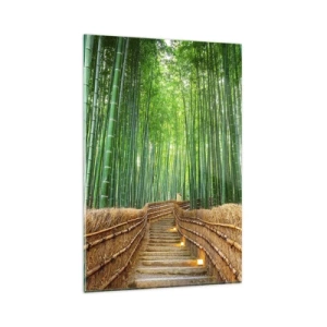 Impression sur verre - Image sur verre - Un chemin dans une dense forêt de bambous - 80x120cm - L'essence de la nature asiatique - Décoration murale moderne pour le salon et la chambre ARTTOR