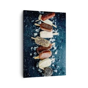 Impression sur toile - Image sur toile - Des glaces colorées disposées sur de la glace avec un fond sombre - 50x70cm - Le goût de l'été chaud - Décoration murale moderne pour le salon et la chambre ARTTOR