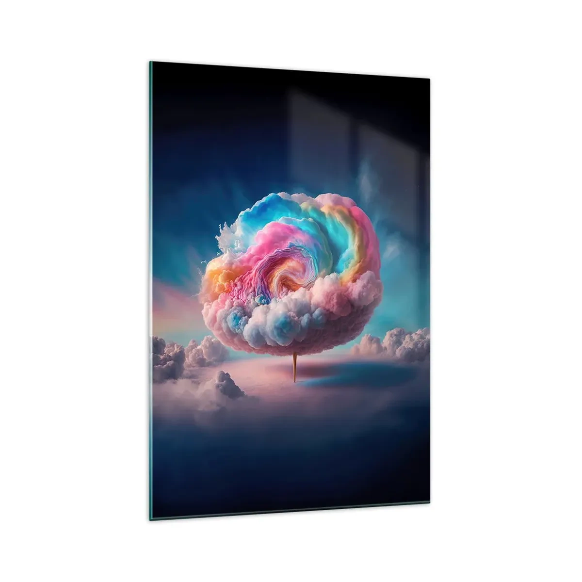 Impression sur verre - Image sur verre - Un nuage en forme de spirale aux couleurs pastel dans le ciel - 70x100cm - Le rêve d'un parc d'attractions - Décoration murale moderne pour le salon et la chambre ARTTOR