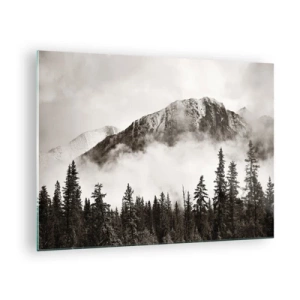 Impression sur verre - Image sur verre - Paysage de montagne avec forêt et brouillard dans des tons sépia - 70x50cm - Seigneur de granite - Décoration murale moderne pour le salon et la chambre ARTTOR