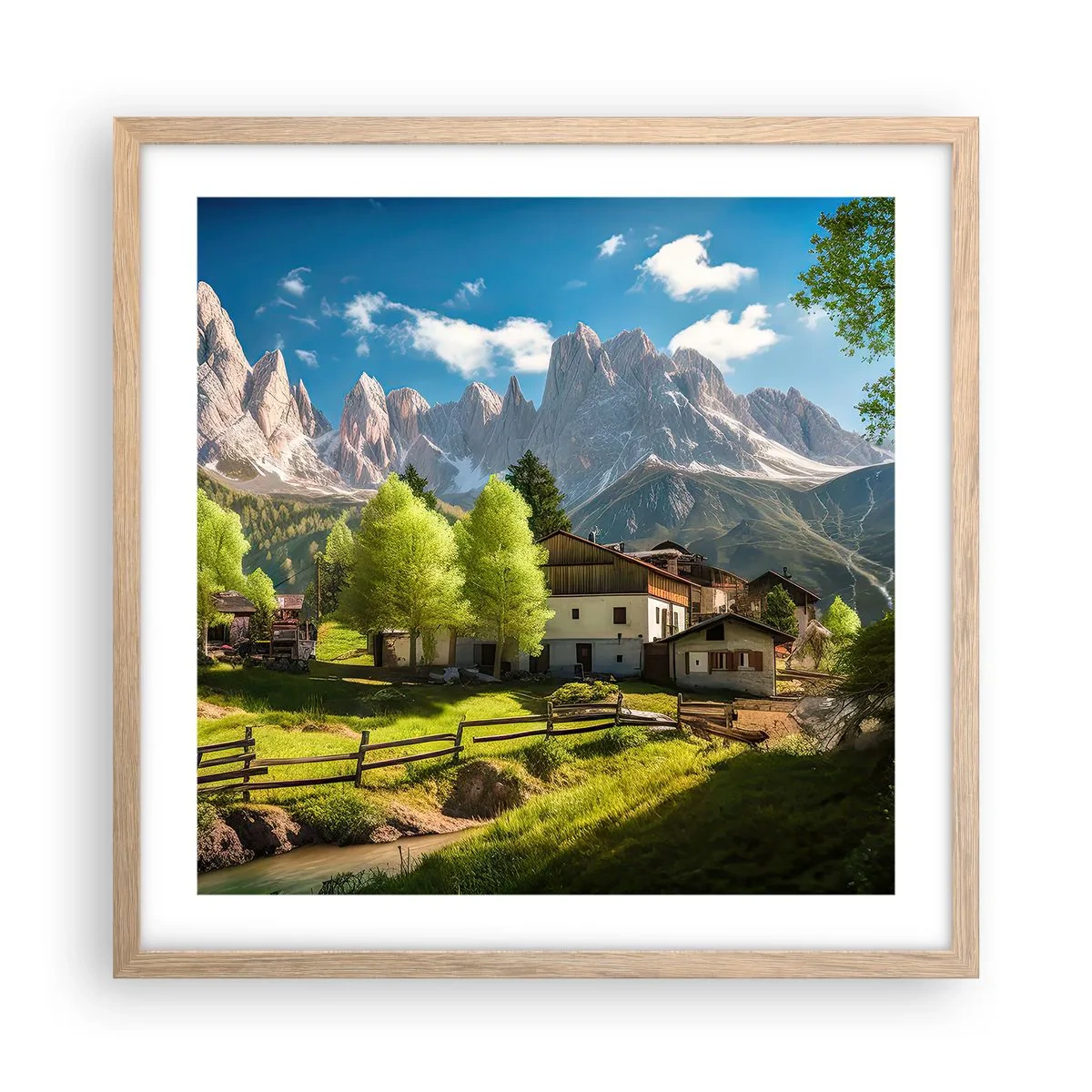 Affiche dans un chêne clair - Poster - Idylle alpine - 50x50 cm