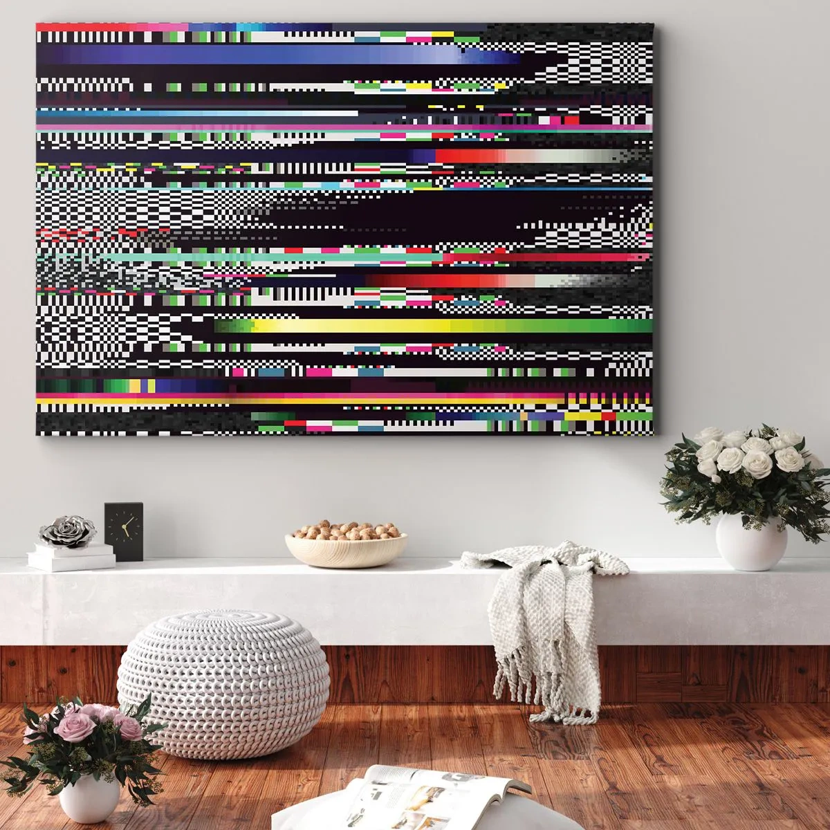 Impression sur toile - Image sur toile - Lignes et pixels colorés dans un style abstrait - 70x50cm - L'image de contrôle de la réalité - Décoration murale moderne pour le salon et la chambre ARTTOR