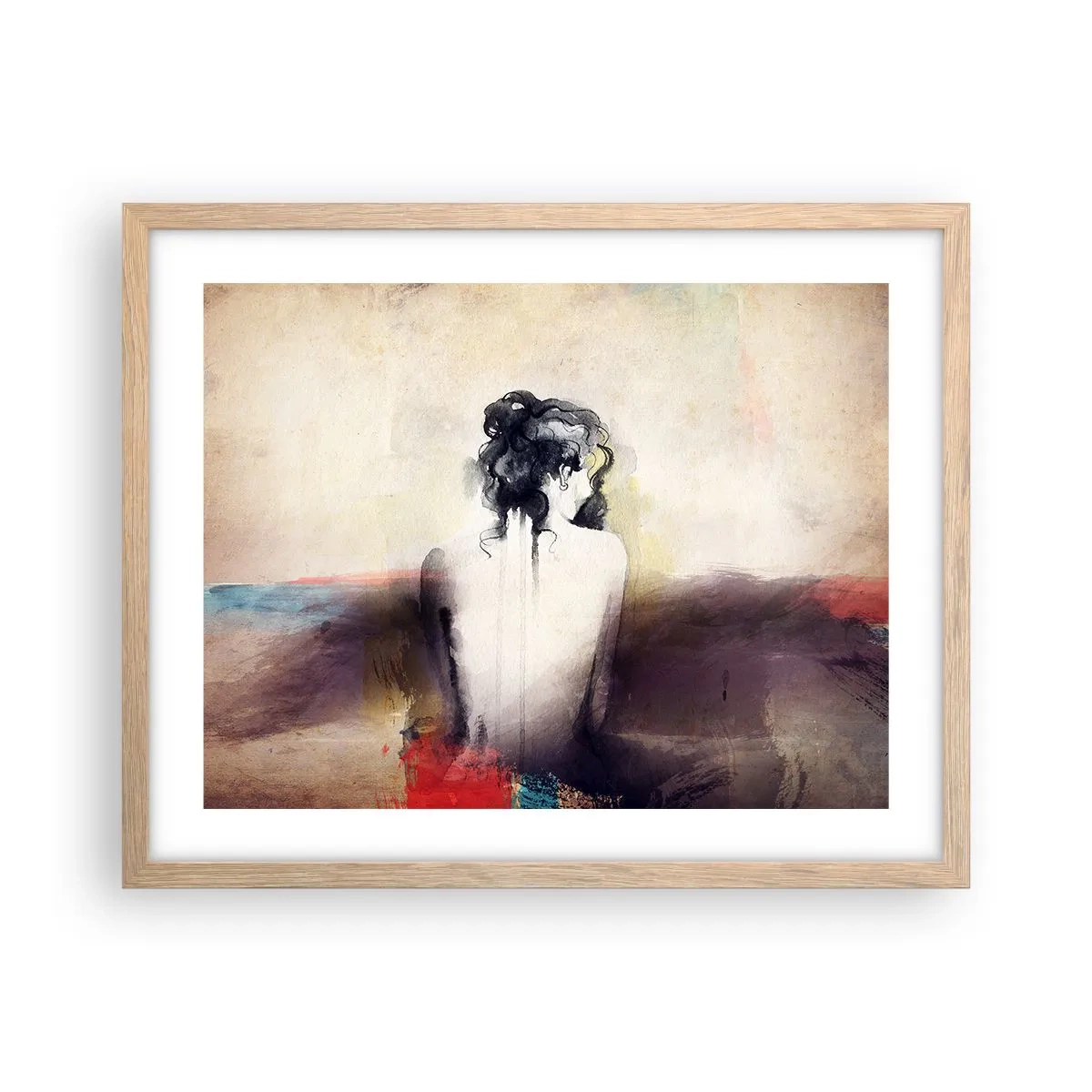 Affiche dans un chêne clair - Poster - Lignes lisses, formes ovales - 50x40 cm