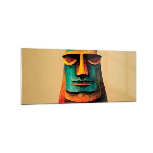 Impression sur verre - Image sur verre - Statue colorée de l'île de Pâques - 120x50cm - Statuesque et sympathique - Décoration murale moderne pour le salon et la chambre ARTTOR