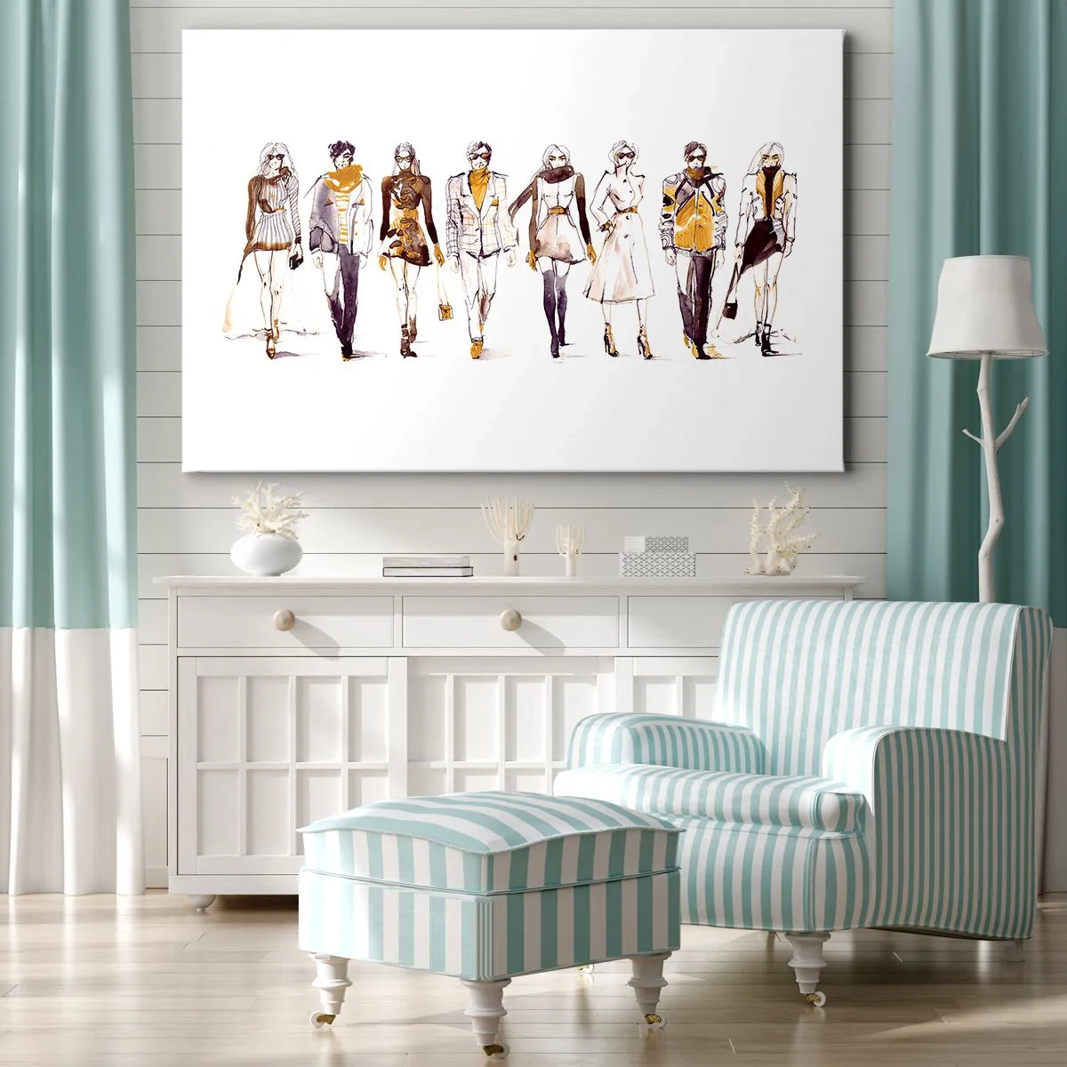 Impression sur toile - Image sur toile - Croquis d'un groupe de personnes en tenues de mode - 120x80cm - Chic décontracté, élégance décontractée - Décoration murale moderne pour le salon et la chambre ARTTOR