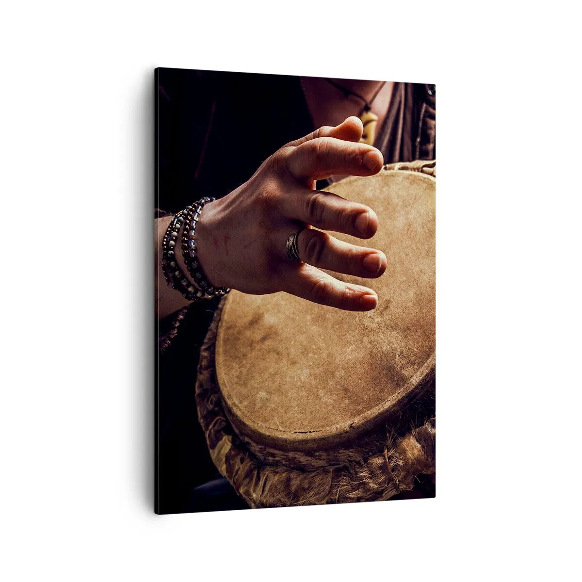 Impression sur toile - Image sur toile - Mains jouant sur un djembé traditionnel - 50x70cm - Au rythme du coeur - Décoration murale moderne pour le salon et la chambre ARTTOR