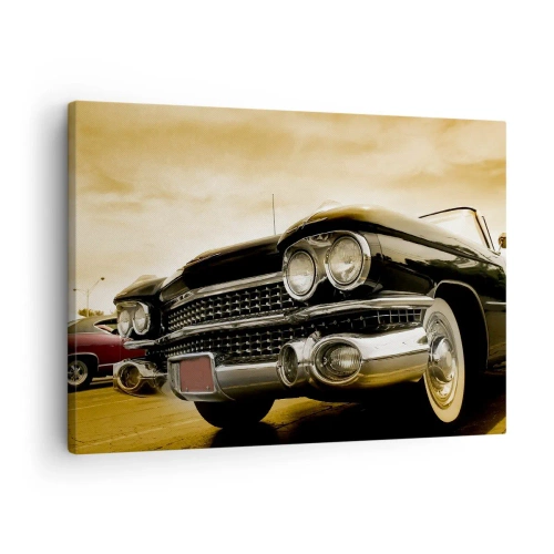 Impression sur toile - Image sur toile - Une voiture vintage au look rétro et aux détails chromés. - 70x50cm - Les classiques ne passent jamais - Décoration murale moderne pour le salon et la chambre ARTTOR