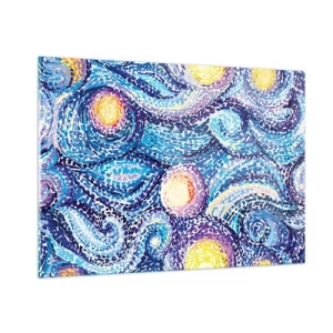 Impression sur verre - Image sur verre - Une interprétation abstraite de la nuit étoilée aux couleurs intenses - 100x70cm - D'après un tableau de van Gogh - Décoration murale moderne pour le salon et la chambre ARTTOR