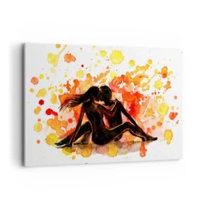 Impression sur toile - Image sur toile - Une aquarelle romantique de deux personnes aux couleurs chaudes. - 120x80cm - Et la lumière fut - Décoration murale moderne pour le salon et la chambre ARTTOR