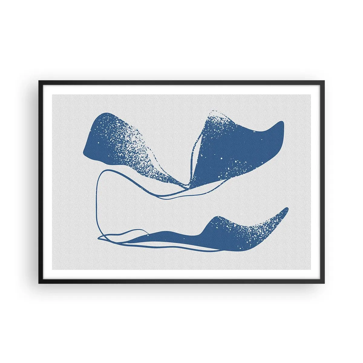 Affiche dans un cadre noir - Poster - Formes abstraites dans des tons bleus sur fond blanc - 100x70cm - Abstraction ailée - Décoration murale moderne pour le salon et la chambre ARTTOR