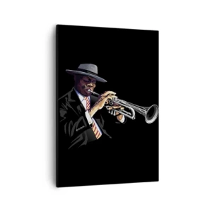 Impression sur toile - Image sur toile - Un musicien jouant de la trompette sur un fond noir - 50x70cm - Le charme de la vieille école - Décoration murale moderne pour le salon et la chambre ARTTOR