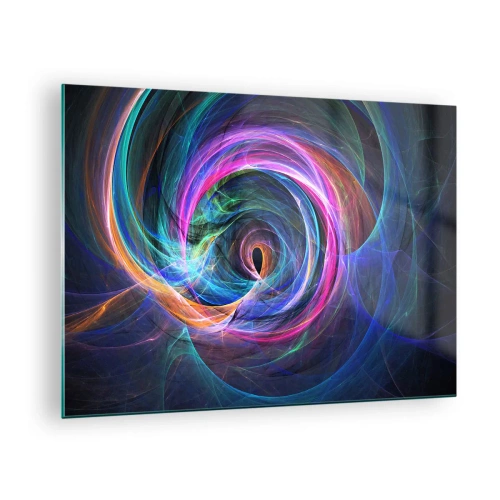 Impression sur verre - Image sur verre - Une spirale abstraite aux couleurs intenses sur fond sombre. - 70x50cm - Où m'emmènes-tu ? - Décoration murale moderne pour le salon et la chambre ARTTOR