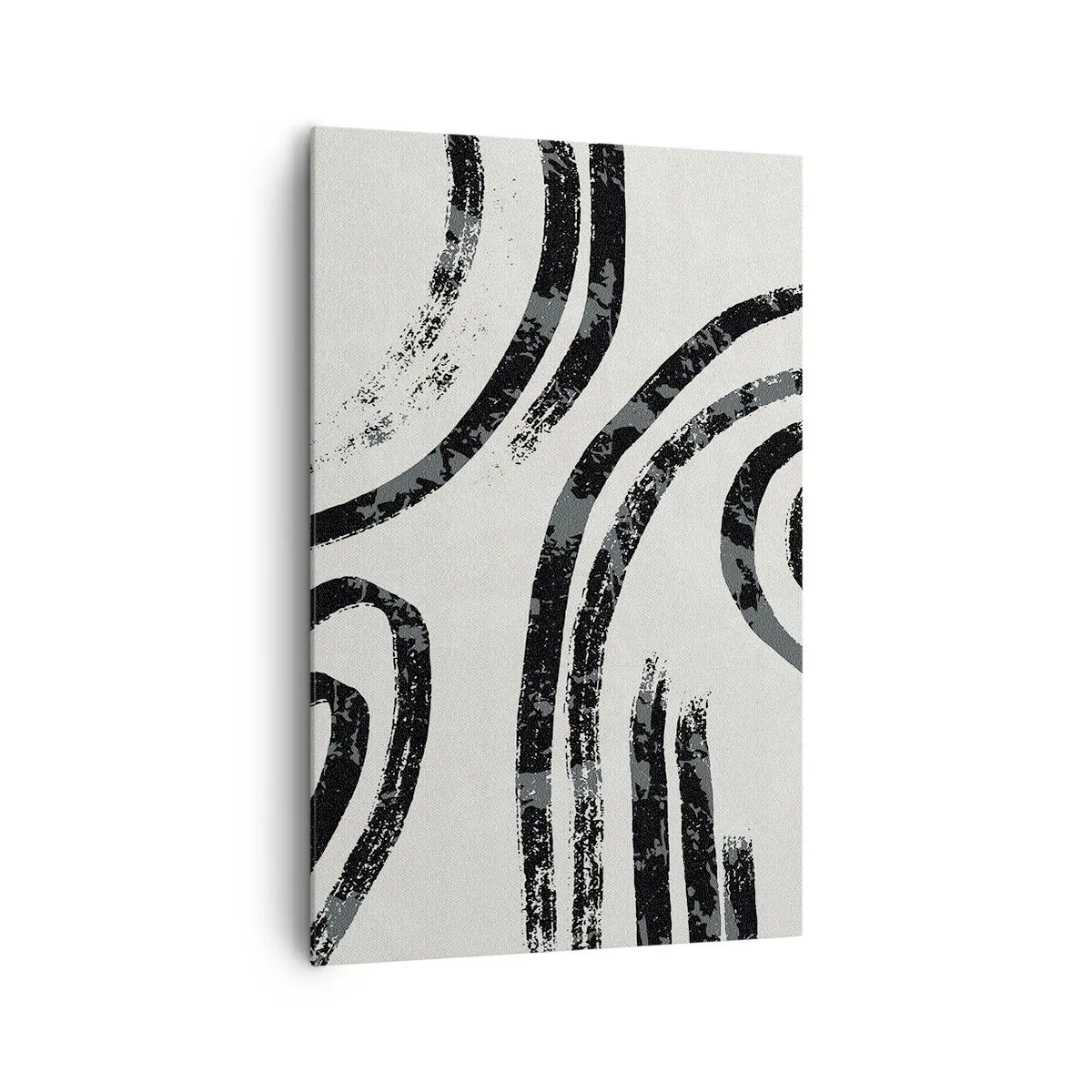 Impression sur toile - Image sur toile - Lignes abstraites noires et blanches sur fond clair - 80x120cm - À moitié arrêté - Décoration murale moderne pour le salon et la chambre ARTTOR