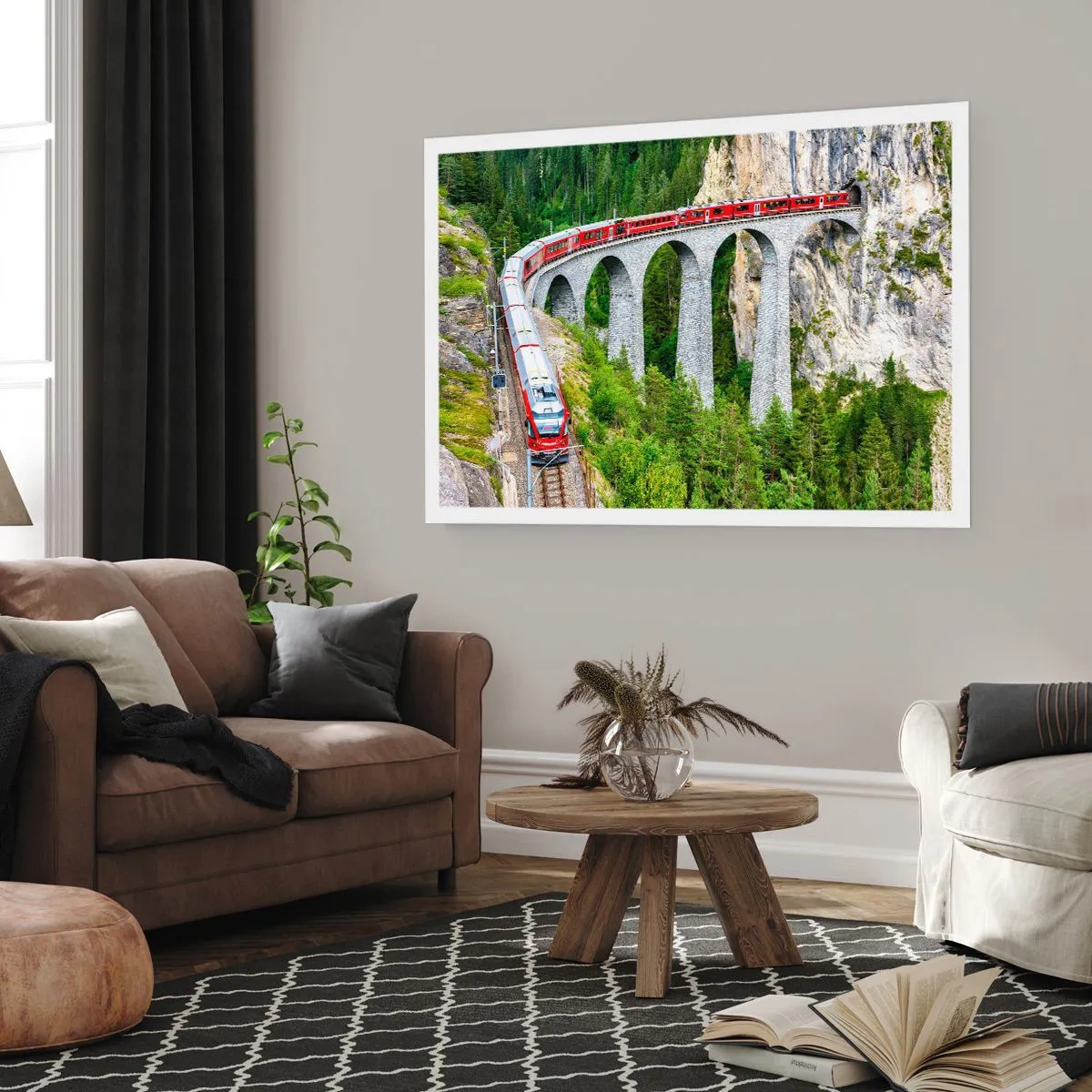 Affiche - Poster - Chemin de fer avec vue sur la montagne - 70x50 cm