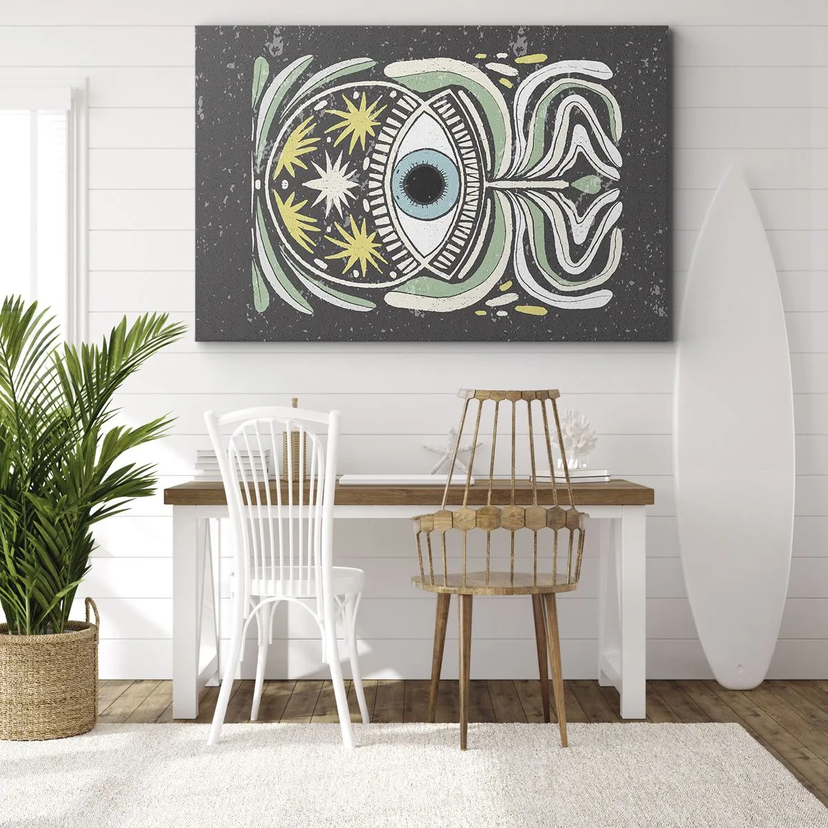Impression sur toile - Image sur toile - Un œil symbolique entouré de motifs abstraits - 120x80cm - Rituels tribaux - Décoration murale moderne pour le salon et la chambre ARTTOR