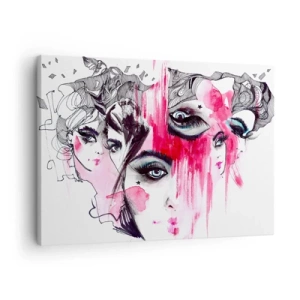 Impression sur toile - Image sur toile - Visage abstrait dans les tons de rose et de noir - 70x50cm - Yeux abstraits - Décoration murale moderne pour le salon et la chambre ARTTOR