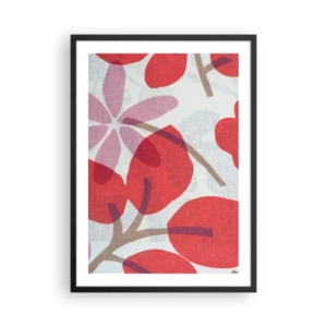 Affiche dans un cadre noir - Poster - Composition botanique de feuilles et de fleurs en rouge - 50x70cm - Composition florale dans les roses - Décoration murale moderne pour le salon et la chambre ARTTOR