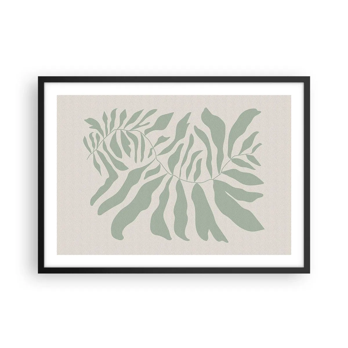 Affiche dans un cadre noir - Poster - Un motif de brindilles délicat avec des feuilles dans une nuance de vert émeraude - 70x50cm - Brindille d'émeraude - Décoration murale moderne pour le salon et la chambre ARTTOR