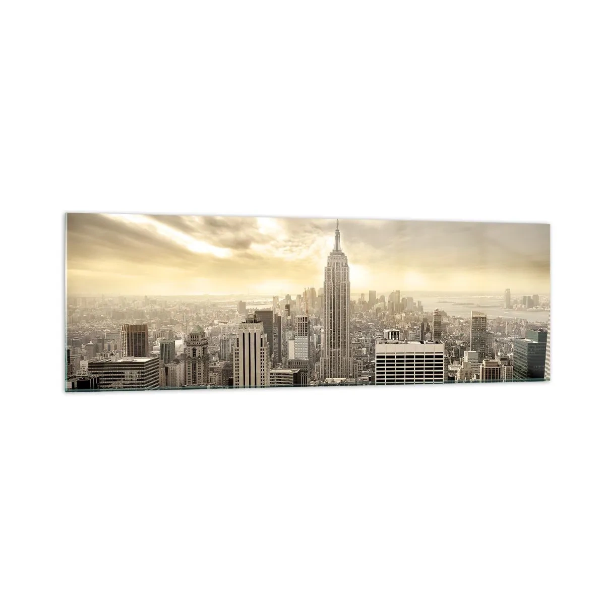 Impression sur verre - Image sur verre - Panorama de la ville avec vue sur l'Empire State Building - 160x50cm - New York tissé de gris - Décoration murale moderne pour le salon et la chambre ARTTOR