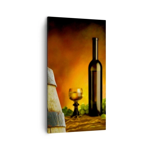 Impression sur toile - Image sur toile - Nature morte avec une bouteille de vin et une grappe de raisin - 45x80 cm