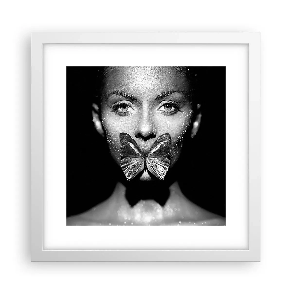 Affiche dans un cadre blanc - Poster - Baiser papillon - 30x30 cm