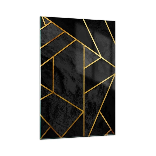 Impression sur verre - Image sur verre - Motif géométrique doré sur fond noir - 80x120cm - Obscurité et éclat - Décoration murale moderne pour le salon et la chambre ARTTOR