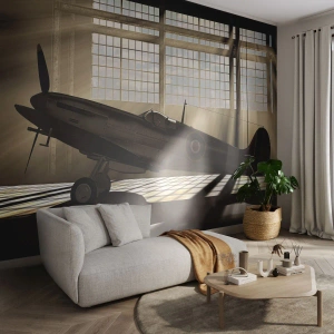 Papier Peint Photo Premium Canvas - Le repos du guerrier - Avion, Hangar d'aviation, Avion - 400x280 cm