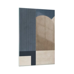 Impression sur verre - Image sur verre - Figures géométriques dans les tons beige et bleu marine avec des lignes - 70x100cm - Composition simple et en rondeur - Décoration murale moderne pour le salon et la chambre ARTTOR