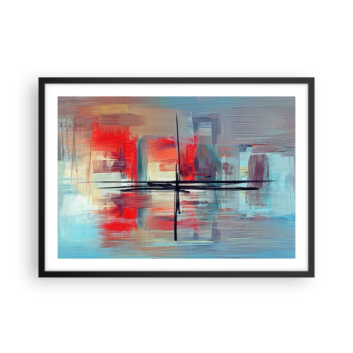 Affiche dans un cadre noir - Poster - Une composition abstraite aux couleurs intenses, aux lignes et aux formes géométriques. - 70x50cm - Un paysage dans une dimension inconnue - Décoration murale moderne pour le salon et la chambre ARTTOR