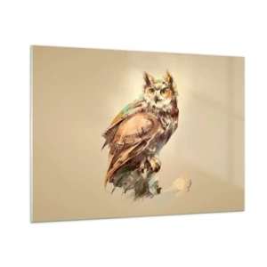 Impression sur verre - Image sur verre - Chouette abstraite avec peinture artistique - 100x70cm - Le hibou le plus intelligent - confirmera la forêt de chênes - Décoration murale moderne pour le salon et la chambre ARTTOR