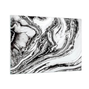 Impression sur verre - Image sur verre - Un motif abstrait dans des tons de noir et blanc ressemblant à des vagues. - 100x70cm - Au début, c'était le chaos - Décoration murale moderne pour le salon et la chambre ARTTOR