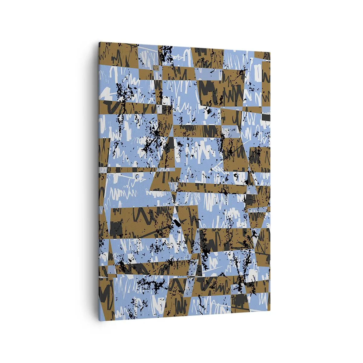 Impression sur toile - Image sur toile - Une composition abstraite de rectangles dans des tons de marron et de bleu. - 70x100cm - Une découpe non humaine - Décoration murale moderne pour le salon et la chambre ARTTOR
