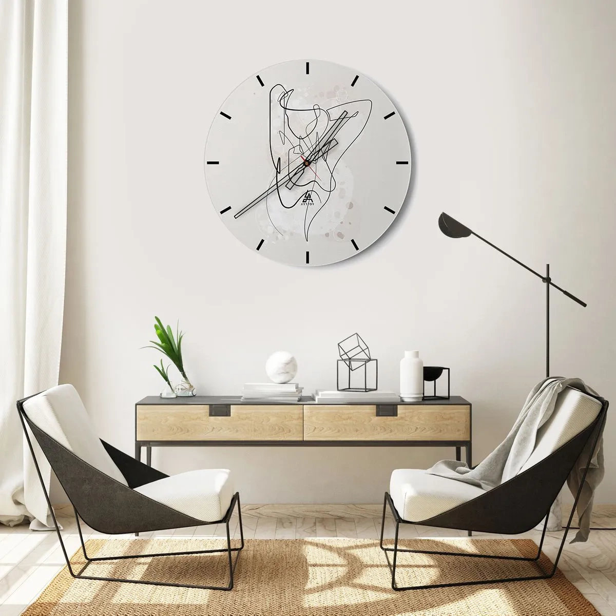 Horloge murale - Pendule murale - Dessin au trait abstrait d'une figure féminine sur fond clair - 30x30cm - L'art de la séduction - Décoration murale moderne pour le salon, la cuisine et la chambre ARTTOR