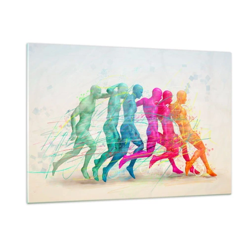 Impression sur verre - Image sur verre - Un résumé coloré représentant le mouvement d'une figure en train de courir - 120x80cm - Harmonie du mouvement - Décoration murale moderne pour le salon et la chambre ARTTOR