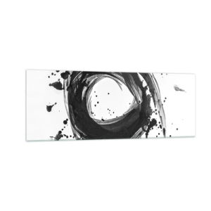 Impression sur verre - Image sur verre - Abstraction noire en forme de cercle sur fond blanc - 140x50cm - Le tourbillon de la création - Décoration murale moderne pour le salon et la chambre ARTTOR