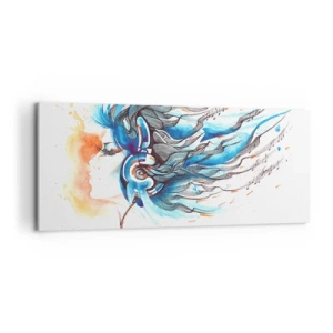 Impression sur toile - Image sur toile - Graphique artistique d'une femme portant des écouteurs avec des accents musicaux - 120x50cm - Que la musique joue - Décoration murale moderne pour le salon et la chambre ARTTOR