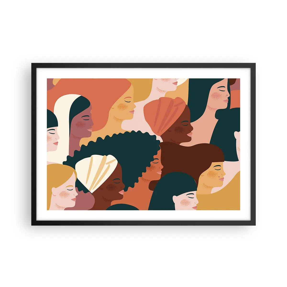 Affiche dans un cadre noir - Poster - Profils colorés de femmes aux styles variés - 70x50cm - Uniquement la féminité - Décoration murale moderne pour le salon et la chambre ARTTOR