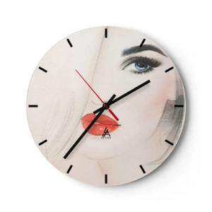Horloge murale - Pendule murale - Portrait artistique d'une femme aux lèvres rouges et aux yeux bleus - 30x30cm - Il hypnotise et enivre - Décoration murale moderne pour le salon, la cuisine et la chambre ARTTOR