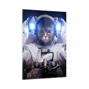 Impression sur verre - Image sur verre - Un cosmonaute à tête de chat dans l'espace - 50x70cm - Houston, vous avez un problème - Décoration murale moderne pour le salon et la chambre ARTTOR