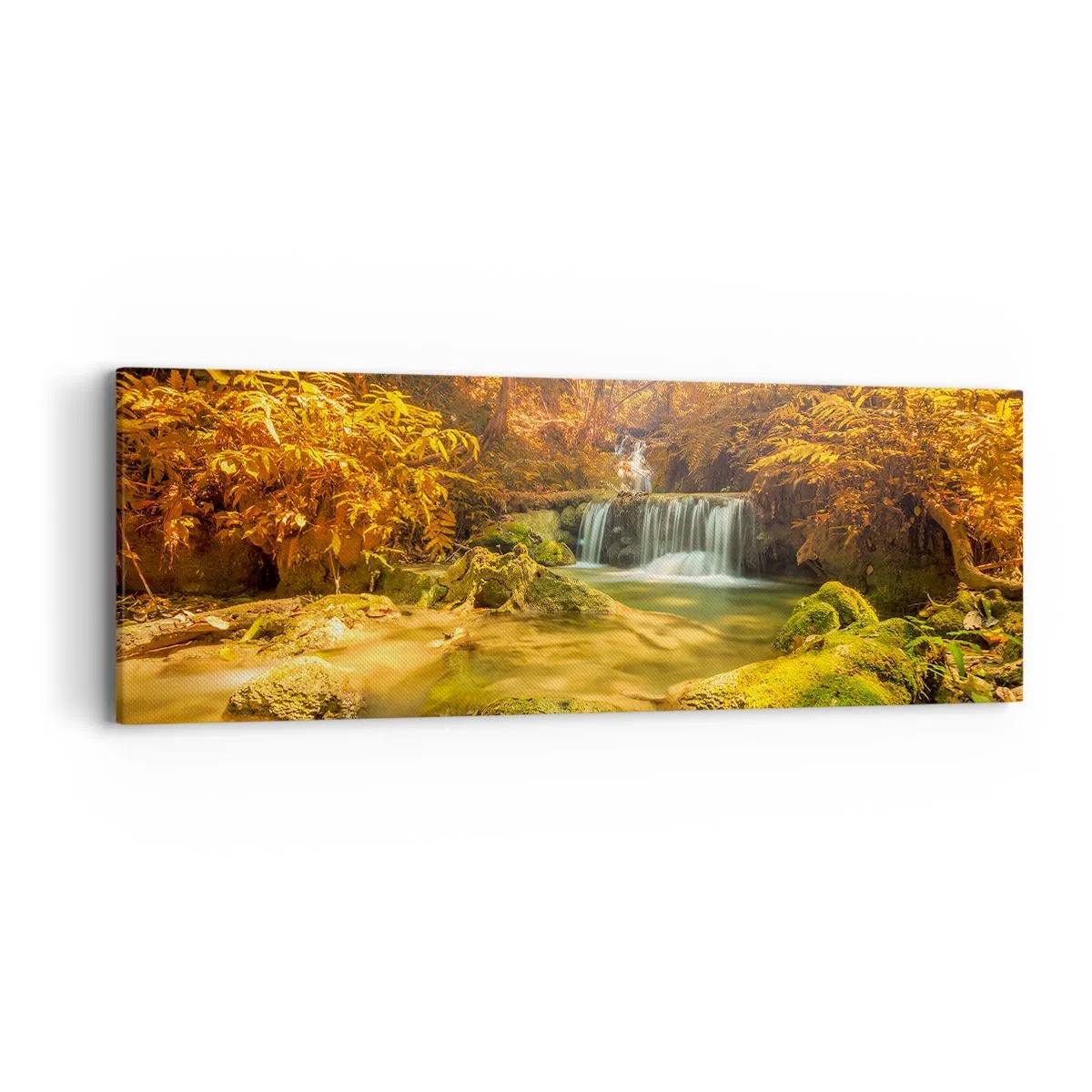 Impression sur toile - Image sur toile - Cascade de forêt en or - 90x30 cm