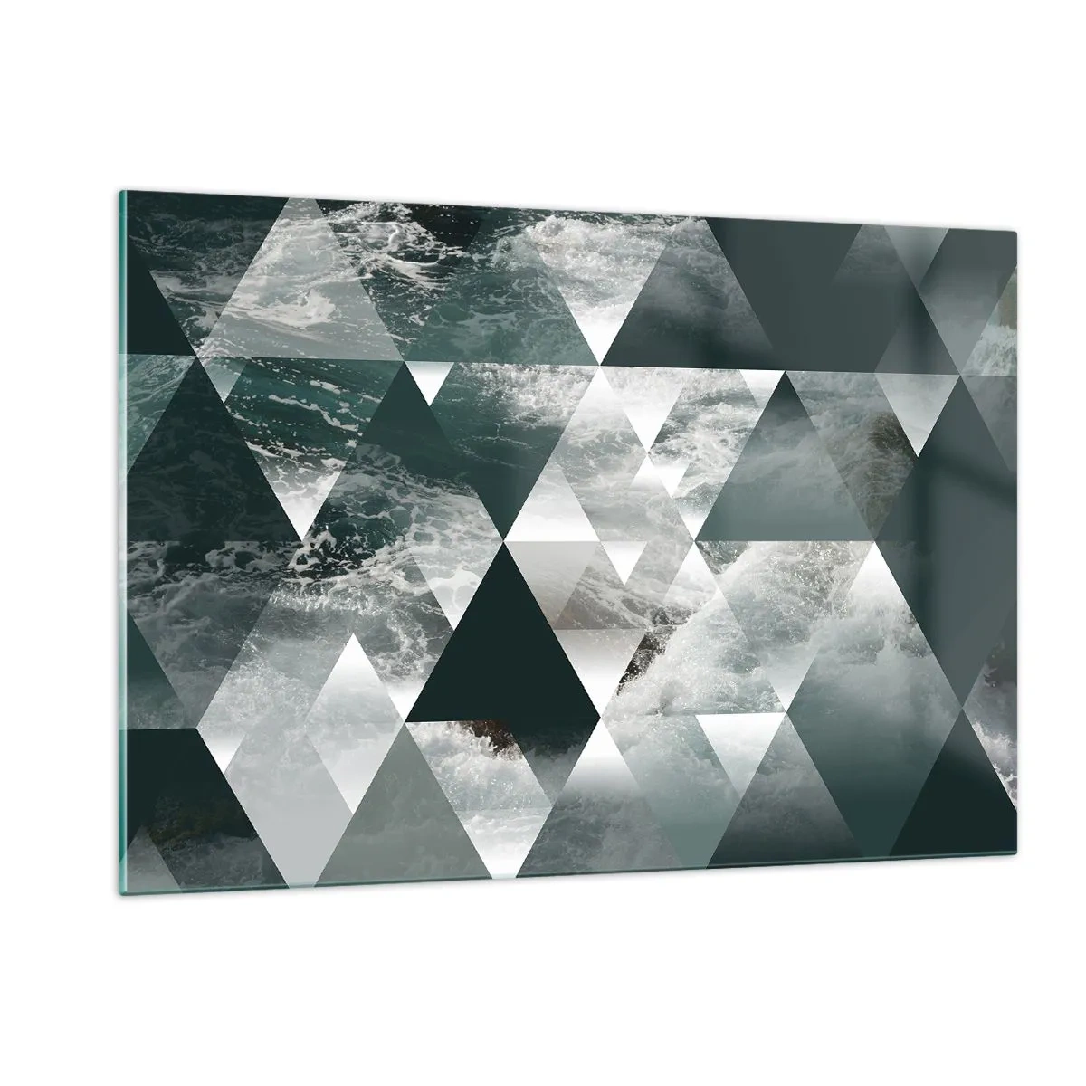 Impression sur verre - Image sur verre - Composition abstraite de triangles avec un motif de vagues d'eau - 120x80cm - Point de vue de cristal - Décoration murale moderne pour le salon et la chambre ARTTOR